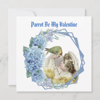 Parrot is mijn Valentijn Blue Floral WreatBoy/Son Feestdagenkaart