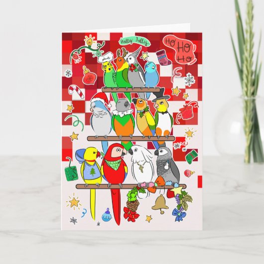 Parrot Kerstman Holly Jolly Feestdagen Kaart (Voorkant)