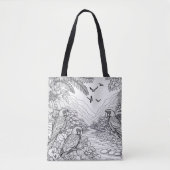 Parrot Line Art voor stof potlood kleuren Tote Bag (Voorkant)