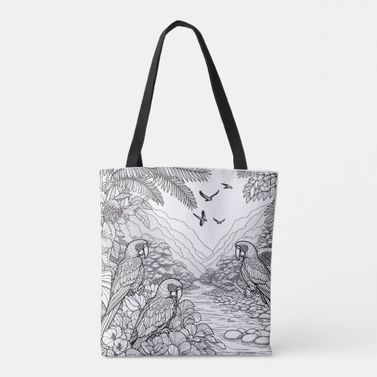 Parrot Line Art voor stof potlood kleuren Tote Bag (Achterkant)