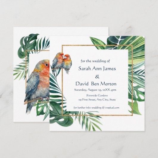 Parrot Lovebird Tropische Natuur Save the Date (Voorkant / Achterkant)