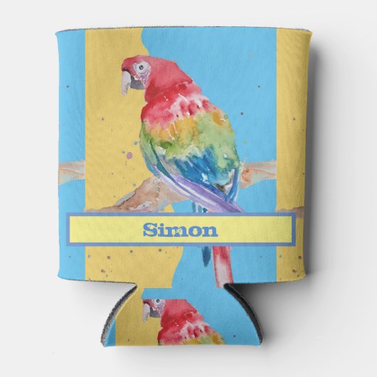 Parrot Macaw Blue Bird Birthday Boys Mannen naam Blikjeskoeler (Voorkant)