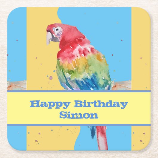 Parrot Macaw Blue Bird Birthday Boys Mannen naam Kartonnen Onderzetters (Voorkant)