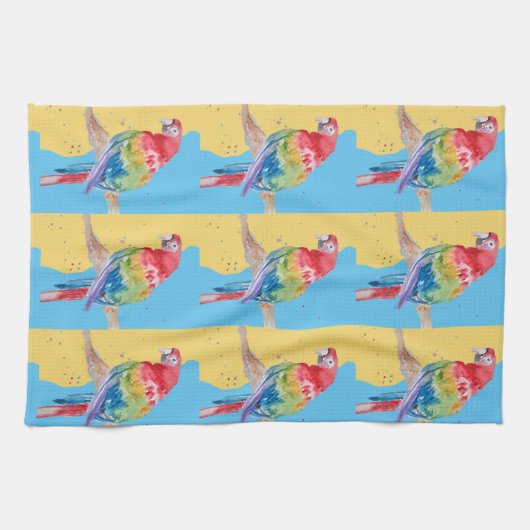 Parrot Macaw Blue Bird Birthday Boys Mannen Name T Theedoek (Horizontaal)