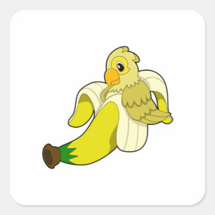 Parrot met bananen vierkante sticker