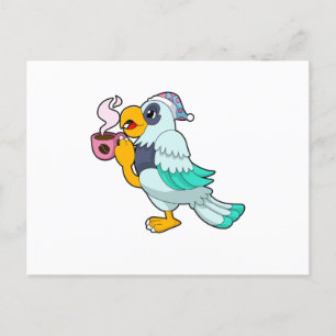 Parrot met beker koffie briefkaart
