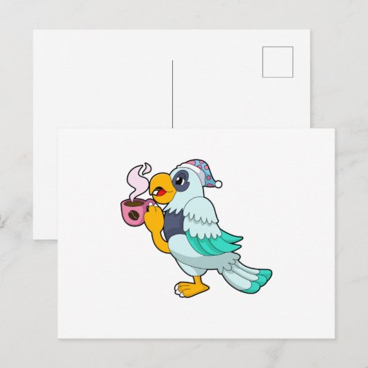 Parrot met beker koffie briefkaart (Voorkant / Achterkant)