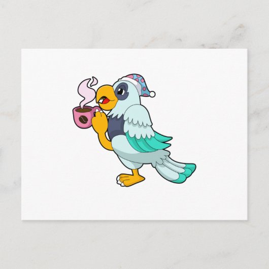 Parrot met beker koffie briefkaart (Voorkant)