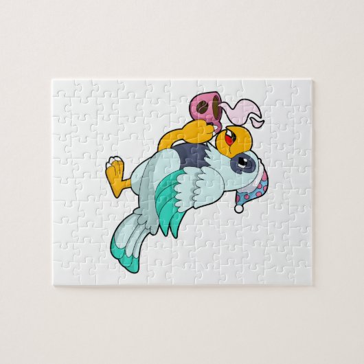 Parrot met beker koffie legpuzzel (Horizontaal)