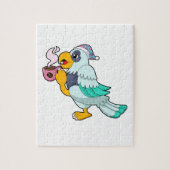 Parrot met beker koffie legpuzzel (Verticaal)