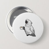 Parrot met beker koffie ronde button 7,6 cm (Voorkant /achterkant)