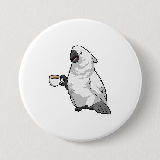 Parrot met beker koffie ronde button 7,6 cm (Voorkant)