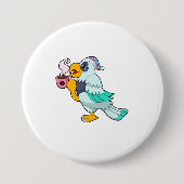 Parrot met beker koffie ronde button 7,6 cm (Voorkant)