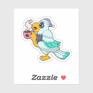 Parrot met beker koffie sticker
