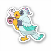 Parrot met beker koffie sticker (Voorkant)