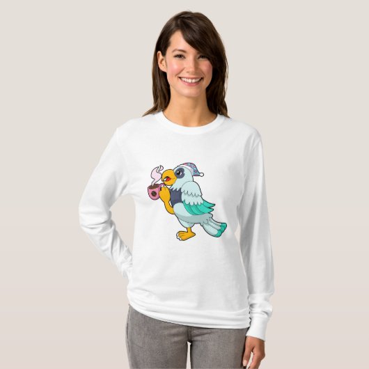 Parrot met beker koffie t-shirt (Voorkant volledig)