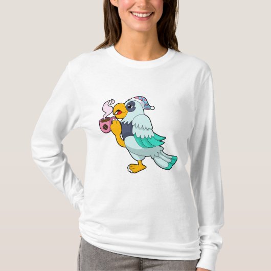 Parrot met beker koffie t-shirt (Voorkant)
