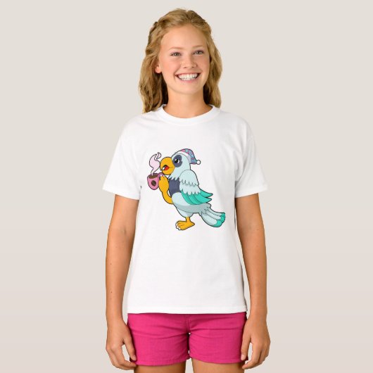 Parrot met beker koffie t-shirt (Voorkant volledig)