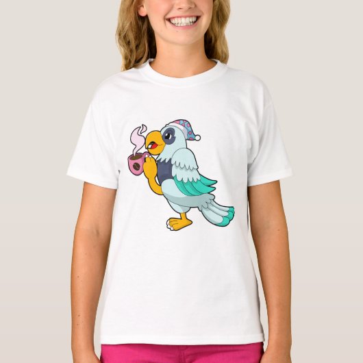 Parrot met beker koffie t-shirt (Voorkant)