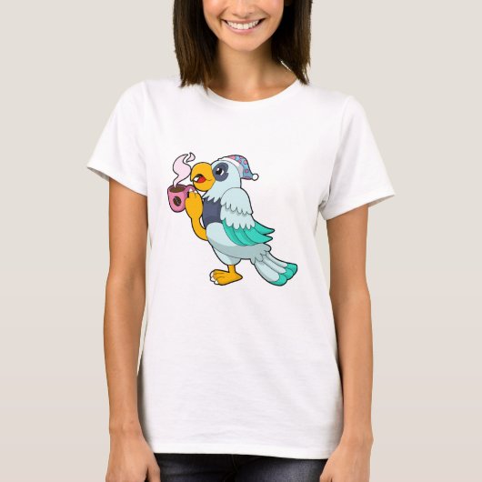 Parrot met beker koffie t-shirt (Voorkant)