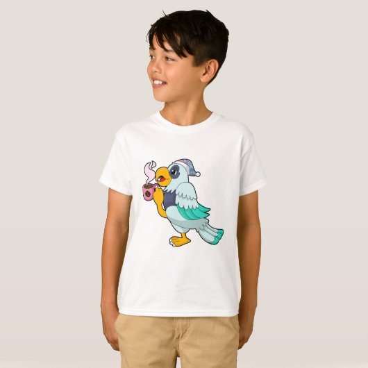 Parrot met beker koffie t-shirt (Voorkant volledig)