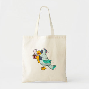 Parrot met beker koffie tote bag