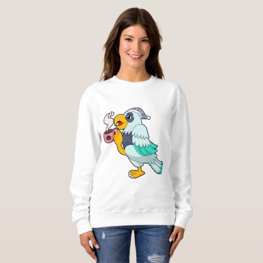 Parrot met beker koffie trui (Voorkant volledig)