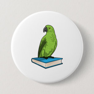 Parrot met Boek Ronde Button 7,6 Cm