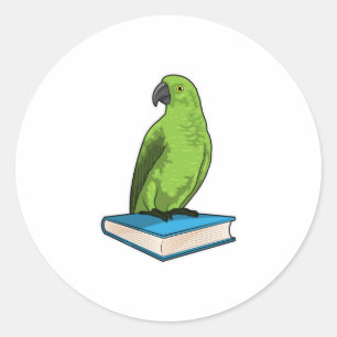 Parrot met Boek Ronde Sticker