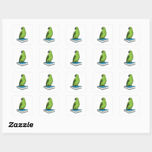 Parrot met Boek Vierkante Sticker (Vel)