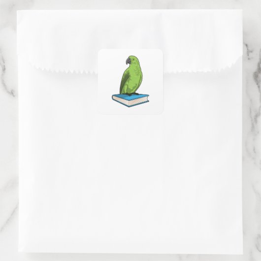 Parrot met Boek Vierkante Sticker (Tas)