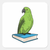 Parrot met Boek Vierkante Sticker (Voorkant)