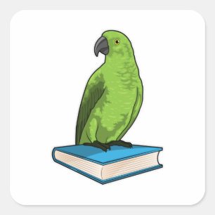 Parrot met Boek Vierkante Sticker