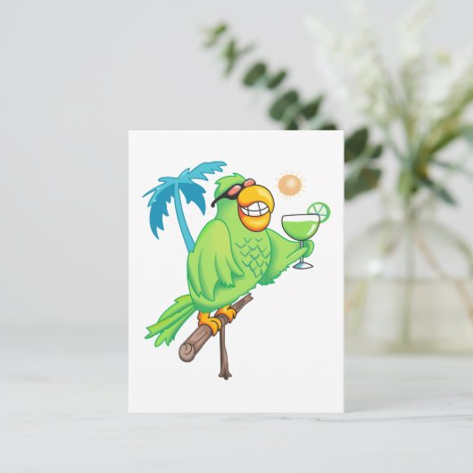 Parrot met cocktail briefkaart (Staand voorkant)