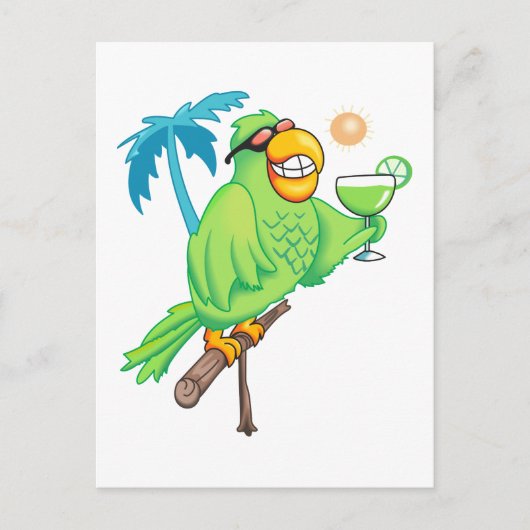 Parrot met cocktail briefkaart (Voorkant)