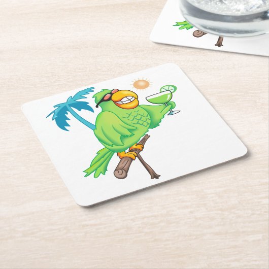 Parrot met cocktail kartonnen onderzetters (Schuin)
