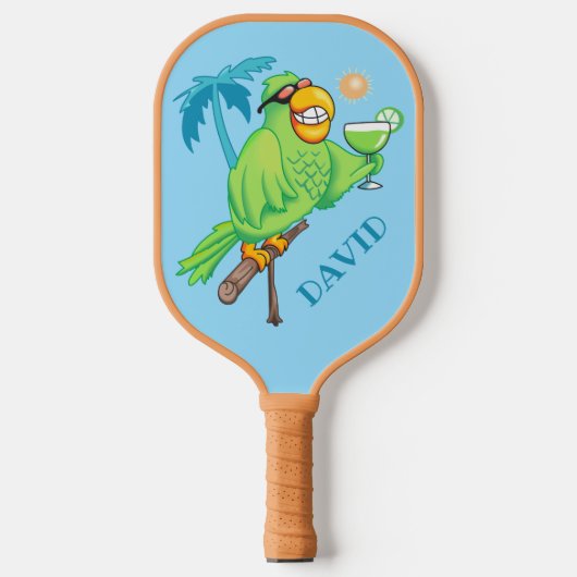 Parrot met cocktail op maat pickleball paddle (Voorkant)