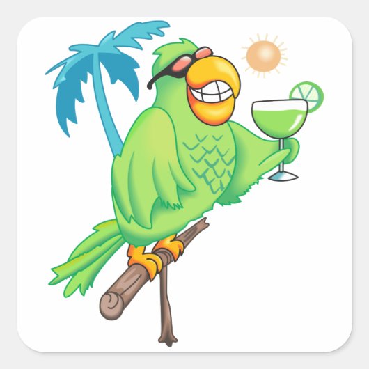 Parrot met cocktail vierkante sticker (Voorkant)