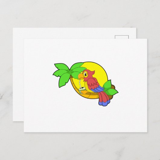 Parrot met Coconut Briefkaart (Voorkant / Achterkant)