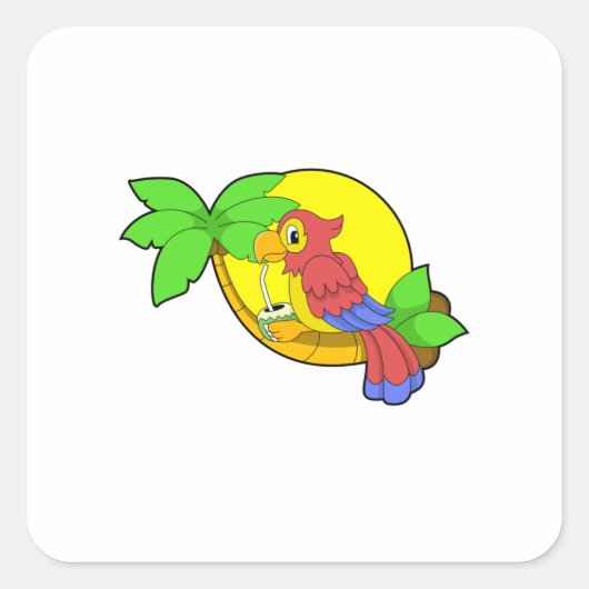 Parrot met Coconut Vierkante Sticker (Voorkant)