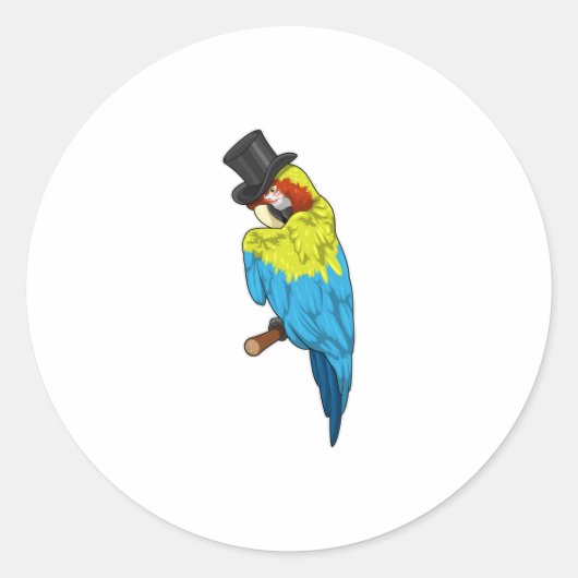 Parrot met Cylinder Ronde Sticker (Voorkant)