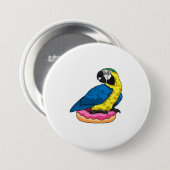 Parrot met Donut Ronde Button 7,6 Cm (Voorkant /achterkant)