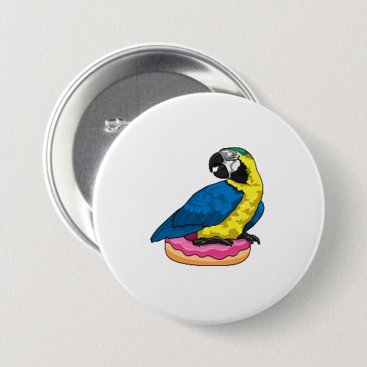 Parrot met Donut Ronde Button 7,6 Cm (Voorkant /achterkant)