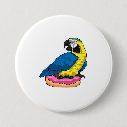 Parrot met Donut Ronde Button 7,6 Cm (Voorkant)