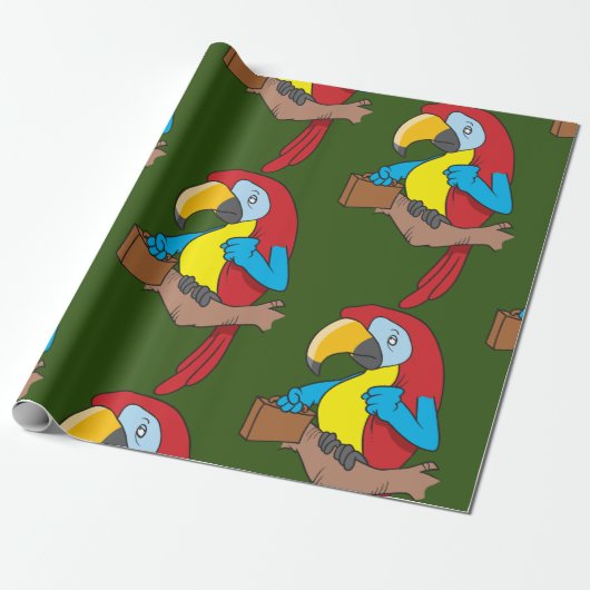 Parrot met een briefcase cadeaupapier (Uitgerold)