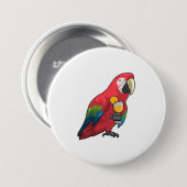 Parrot met glas Oranje sap Ronde Button 7,6 Cm (Voorkant /achterkant)