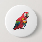 Parrot met glas Oranje sap Ronde Button 7,6 Cm (Voorkant)
