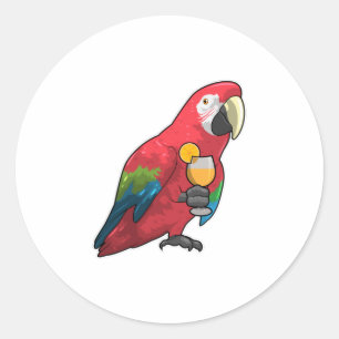 Parrot met glas Oranje sap Ronde Sticker