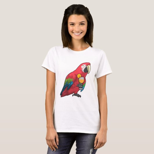 Parrot met glas Oranje sap T-shirt (Voorkant volledig)