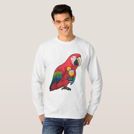 Parrot met glas Oranje sap T-shirt (Voorkant volledig)